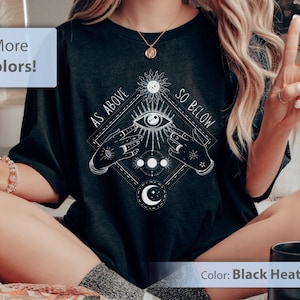 Witchy Kleding, Celestial Eye Tee, Wicca Shirt, Heidens Shirt, Cadeau voor Heksen, Celestial Moon Shirt, Witchy Hands, As Above So Below Shirt