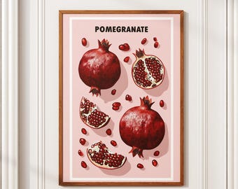 Pomegranate Print | Fruit Wall Art | Pomegranate seeds poster | Minimalist illustration pomegranate digital art | Kitchen wall art