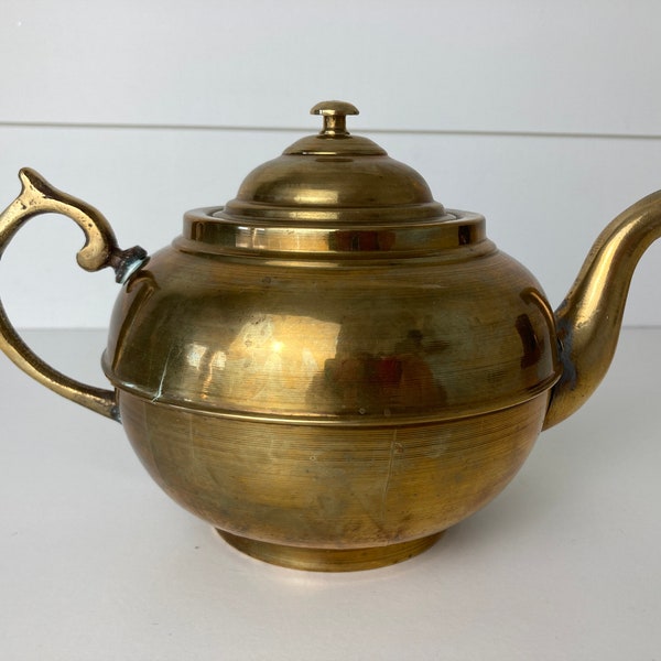 Vintage and Rustic Brass Tea Kettle - Decorative Use Only