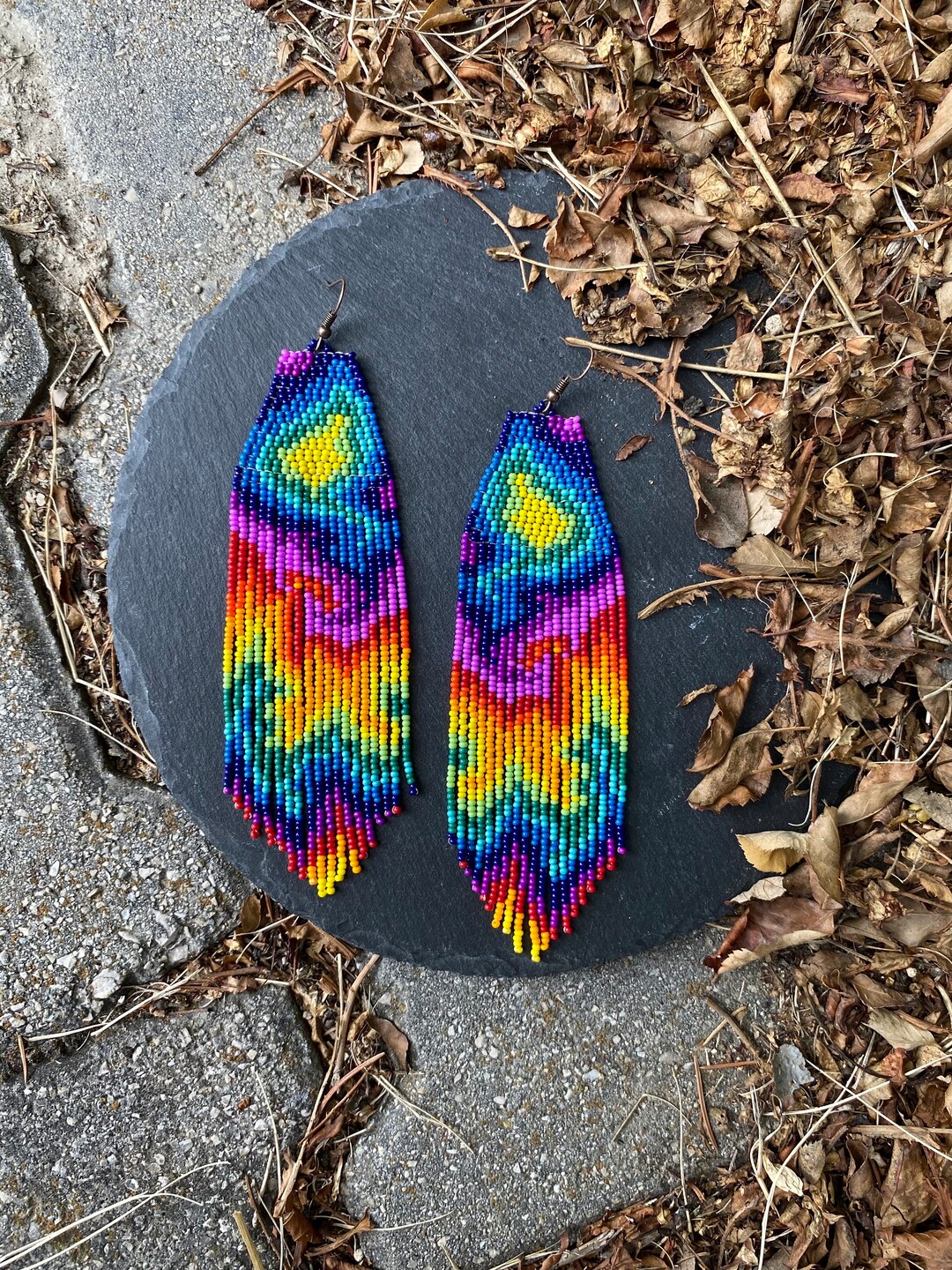 Multicolored Beaded Earrings, Colorful Fringe Earrings, Extra Long ...