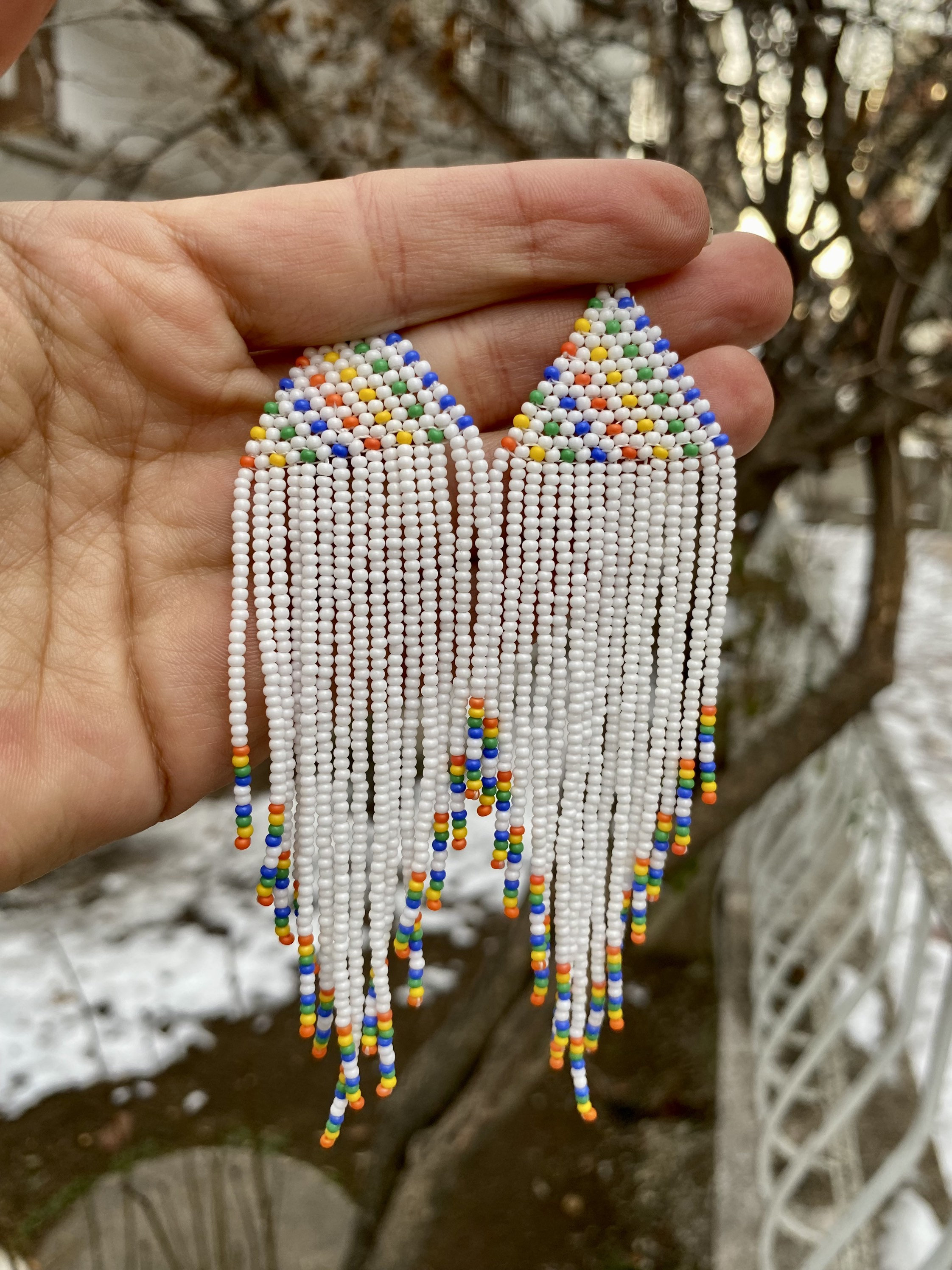 Rainbow Extra Long Beaded Fringe Earrings Seed Bead Earrings Dangle ...