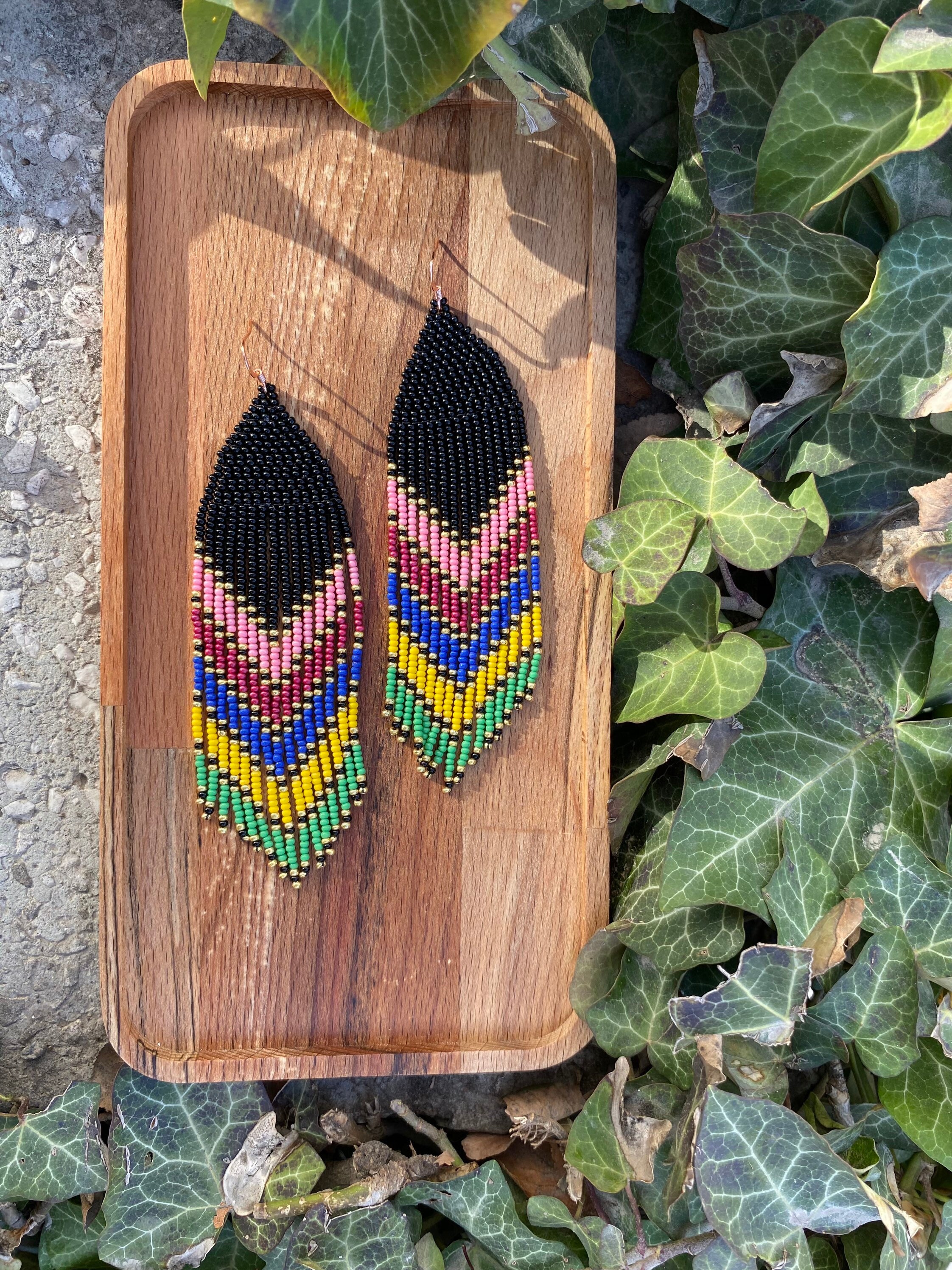 Rainbow Ombre Beaded Fringe Earrings Seed Bead Earrings Dangle - Etsy