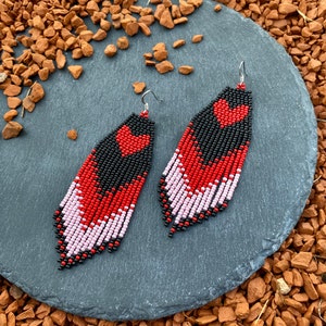 Red Love Beaded Fringe Earrings, Seed Bead Earrings Dangle Boho ...