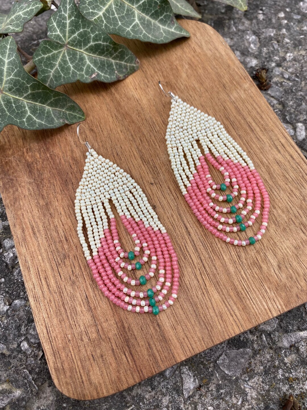 Pink - Handmade Beaded Earrings 13