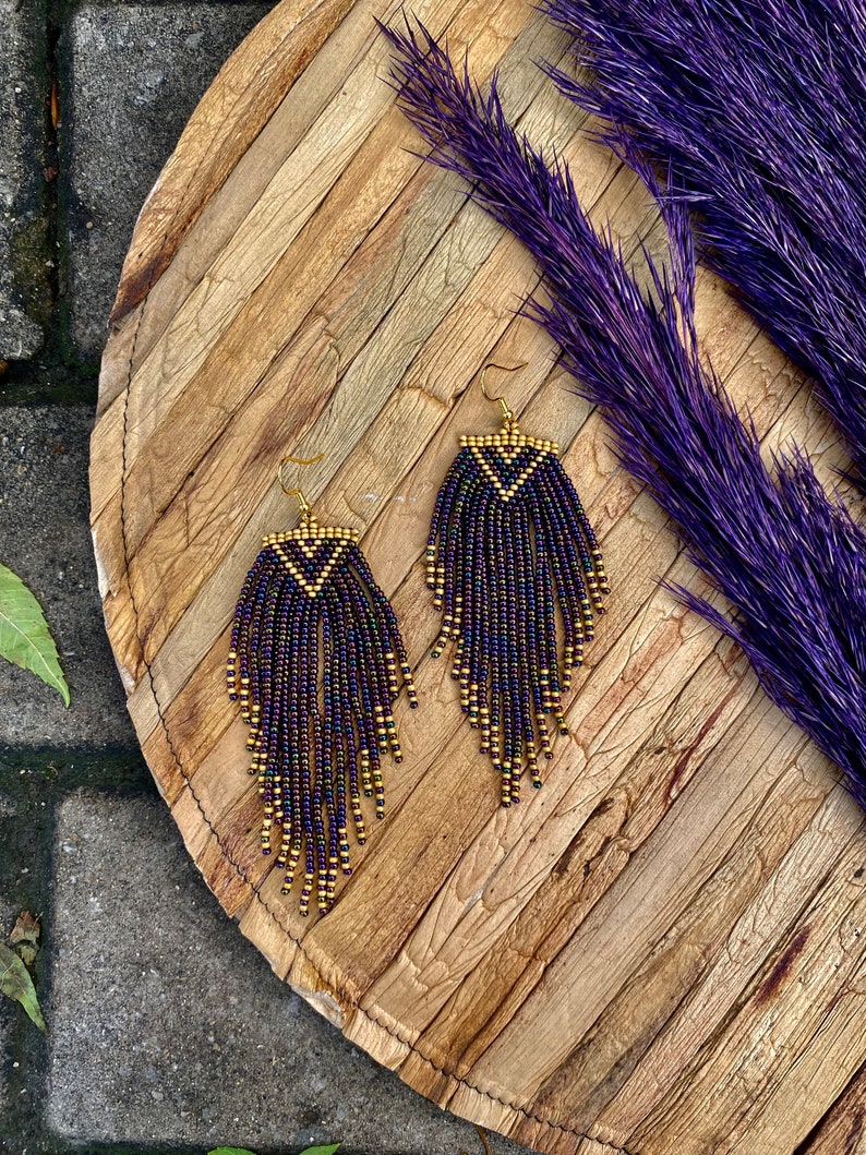 Sparkle Thick Fringe Earrings Purple