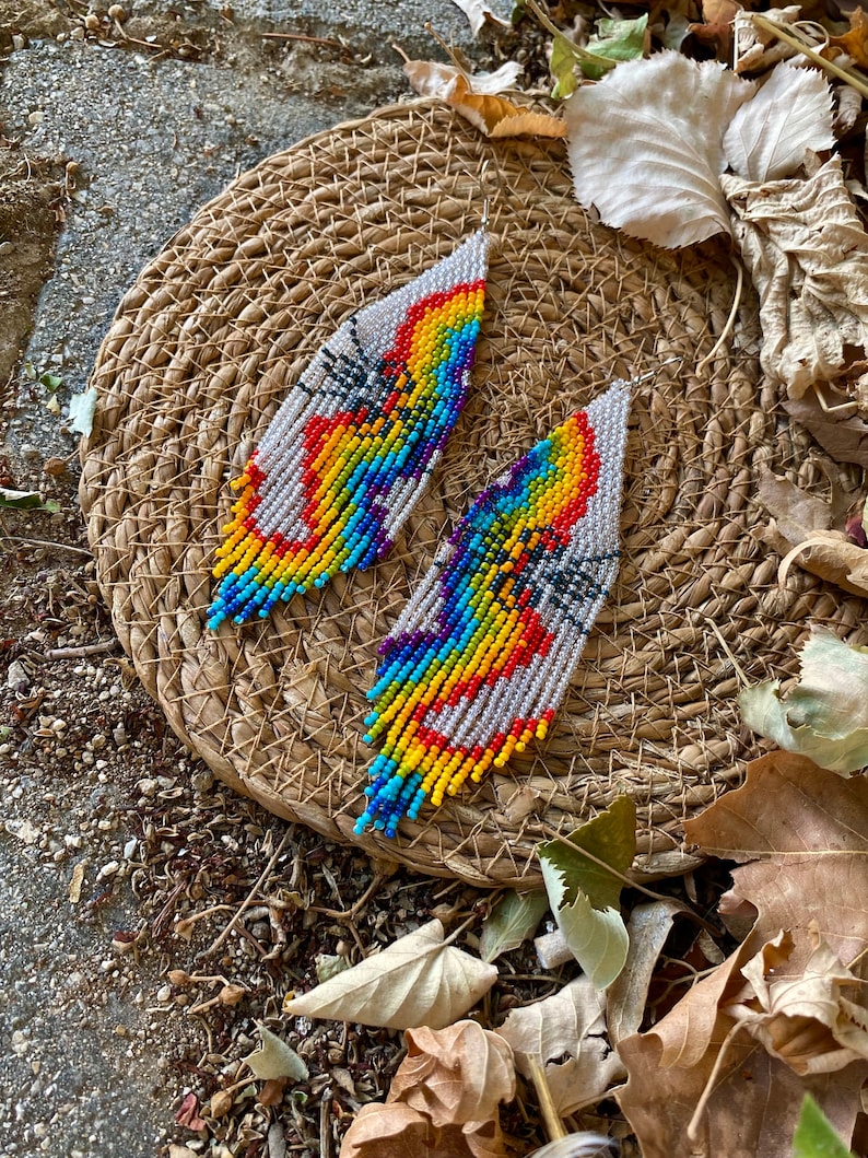 Rainbow Fringe Earrings, Long Beaded Earrings, Seed Bead Earrings ...
