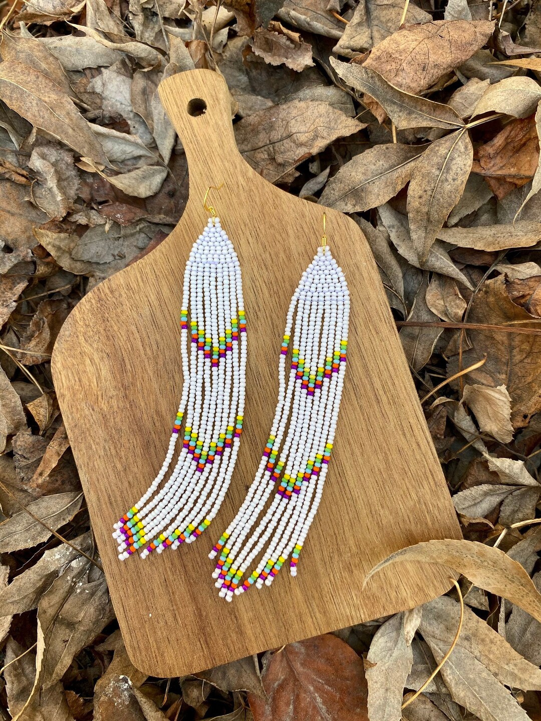 Pearl Extra Long Beaded Earrings Ombre Seed Bead Earrings Long Fringe ...