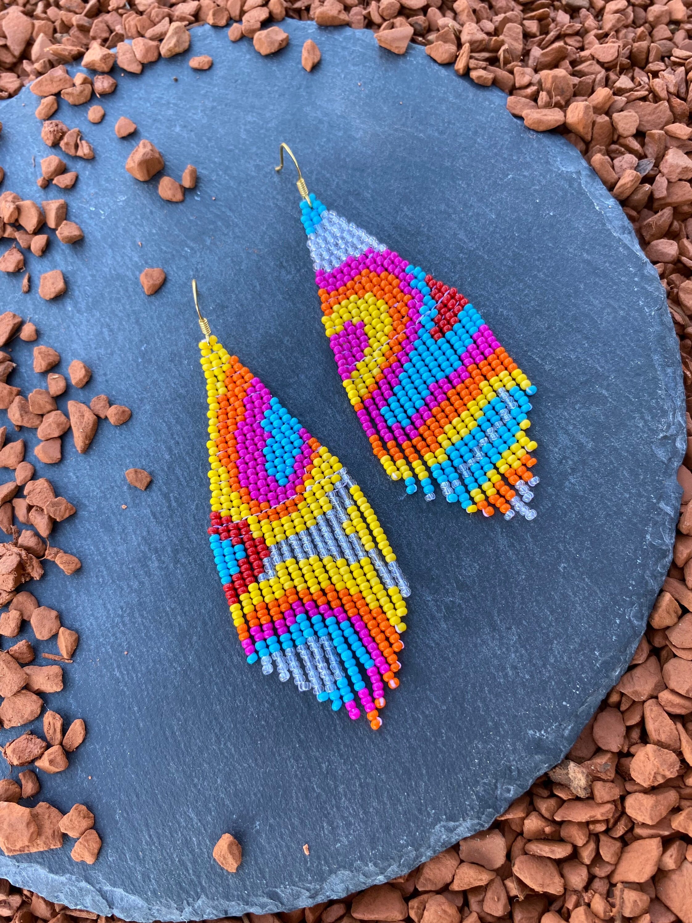 Abstract Colorful Earring Pride Earrings Rainbow Fringe Etsy