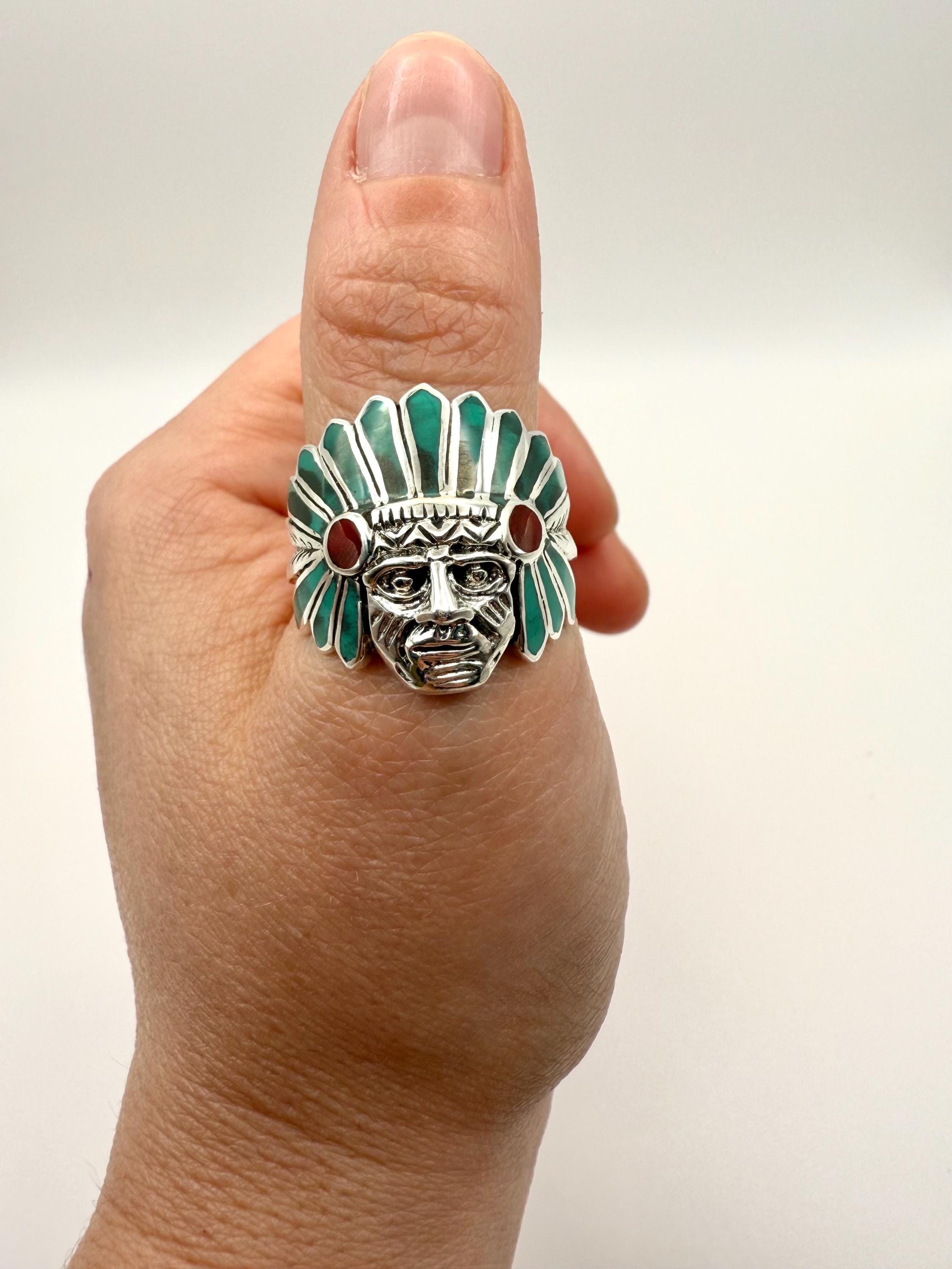 IndianターコイズBIGリング ベアクロー Hand Made Turquoise Indian Head Ring Men - Etsy