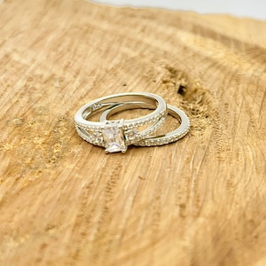 Verlobungsring | Vorschlagring | Erschwingliche Ringe | Trauringe | Hochzeit Band Set | 925er Silber | Smaragdschliff Ringe | CZ Ringe