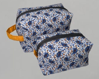 Handmade bag - Paisley pattern Blue Orange - Boxy bag - Make-up bag - Cosmetic bag - Toiletry bag - Gift - made in Germany