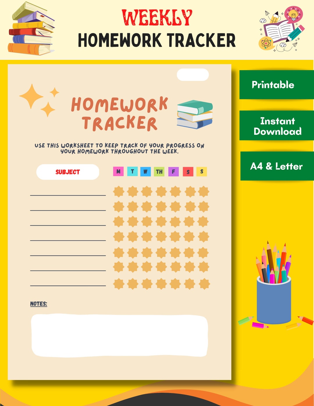 Weekly homework tracker homework planner printable school homework