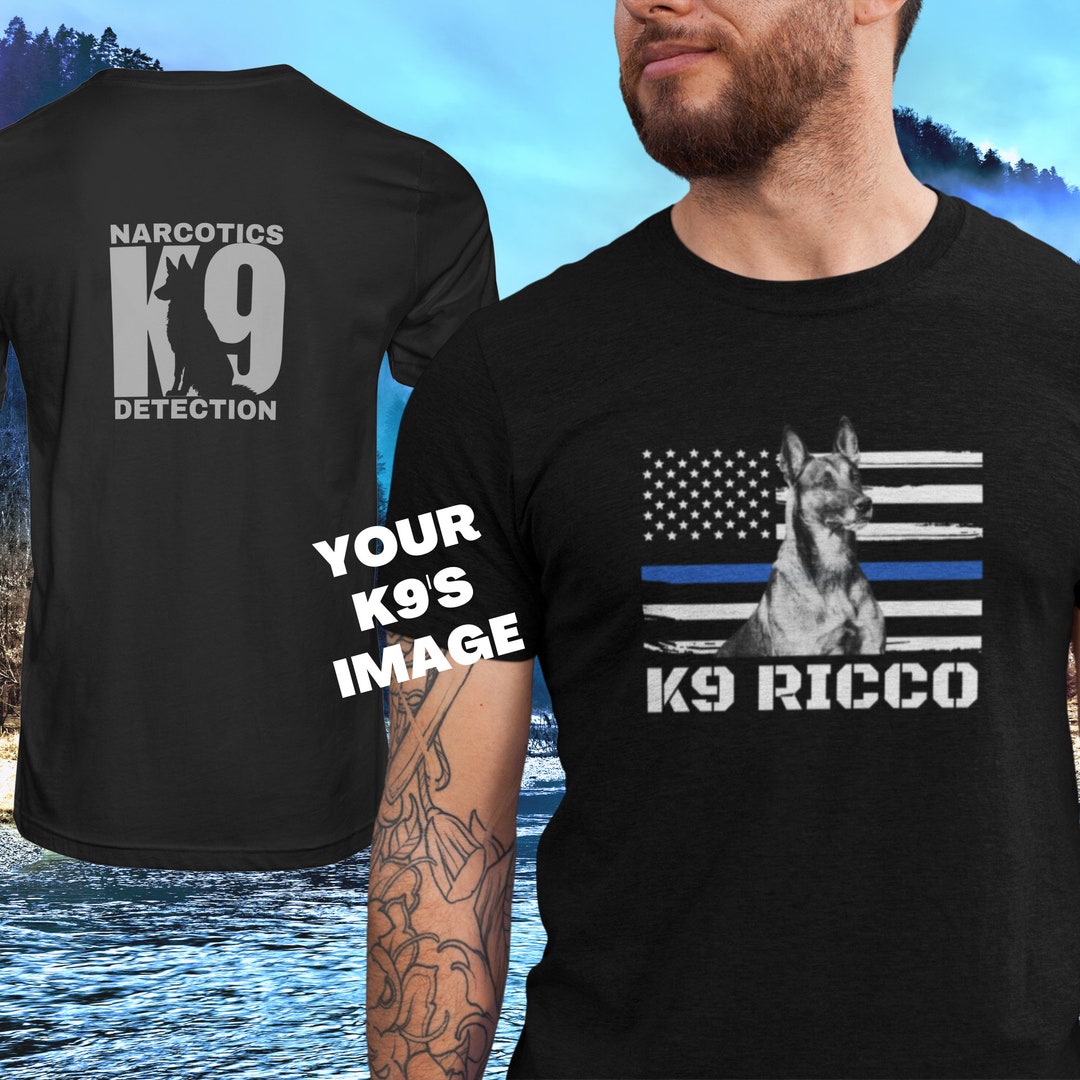 Police K9 Shirt, Thin Blue Line Flag K9 Shirt, Upload Your Dog's Image