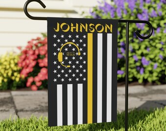 Personalized Thin Gold Line Garden Flag: 911 Dispatcher Gift