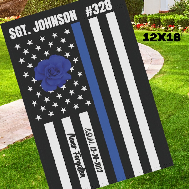 Personalized EOW Thin Blue Line Garden Flag: Fallen Officer Memorial - Etsy