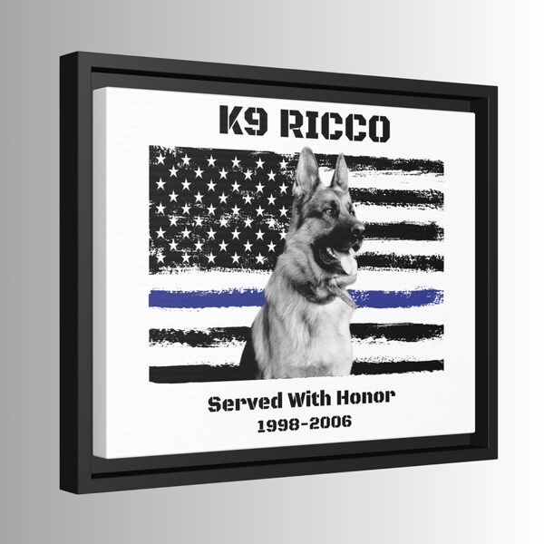 Custom Police K9 Canvas Portrait, Framed Police K9 Picture, Thin Blue Line Flag, Years of Service, Police K9 EOW Memorial, Police K9 Gifts