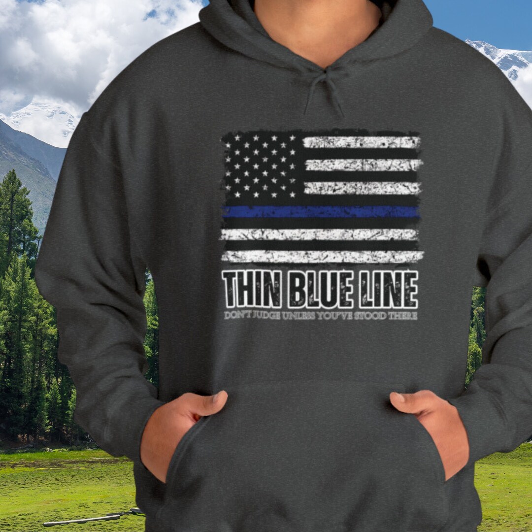 Thin Blue Line Hoodie Distressed Flag Hoodie for Cop Etsy