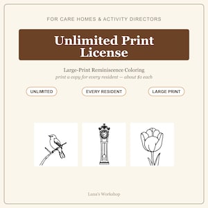 Large Print Coloring Facility License, Reminiscence Activity for Care Homes image 1