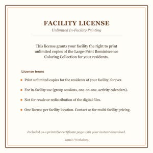 Large Print Coloring Facility License, Reminiscence Activity for Care Homes image 2