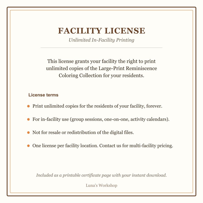 Large Print Coloring Facility License, Reminiscence Activity for Care Homes image 2