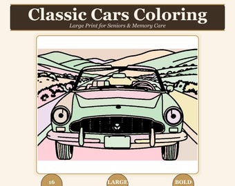 Classic Cars Large Print Coloring Book for Seniors, Bold Easy