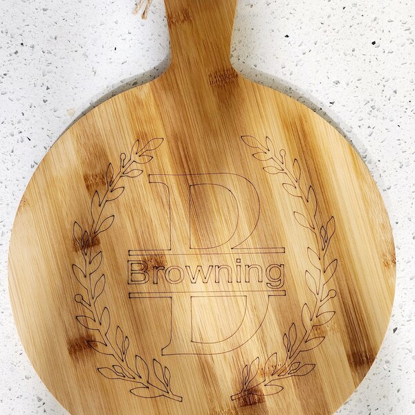 12" Round Bamboo Cutting/Charcuterie Board/Pizza Paddle - Personalized/Logos