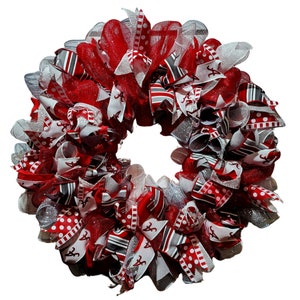 Red Grey and White Handmade Door Wreath