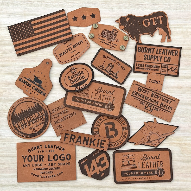 Leather Patches Laser Engraved With Your Logo Free Shipping in Australia Now available in colourfast rawhide image 3