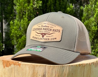 Custom Leather Patch Hats - Made in Australia on a Richardson 112 American trucker hat - Now available with rawhide leather patches