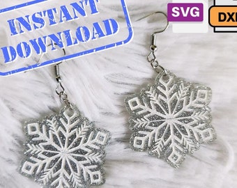 Pendientes colgantes de copos de nieve SVG y DXF: archivo de corte navideño festivo de invierno para corte por láser