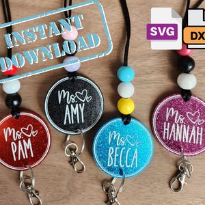 Personalized Teacher Lanyard SVG | Laser Cut Name Tag File | Back to School Teacher Gift DXF