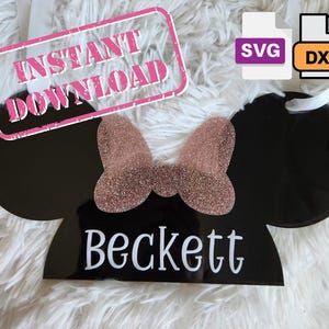 Custom Stroller Tag SVG DXF | Mickey & Minnie Design | Disney Stroller Identifier | Name Tag for Laser Cutting | Disney Trip Essential