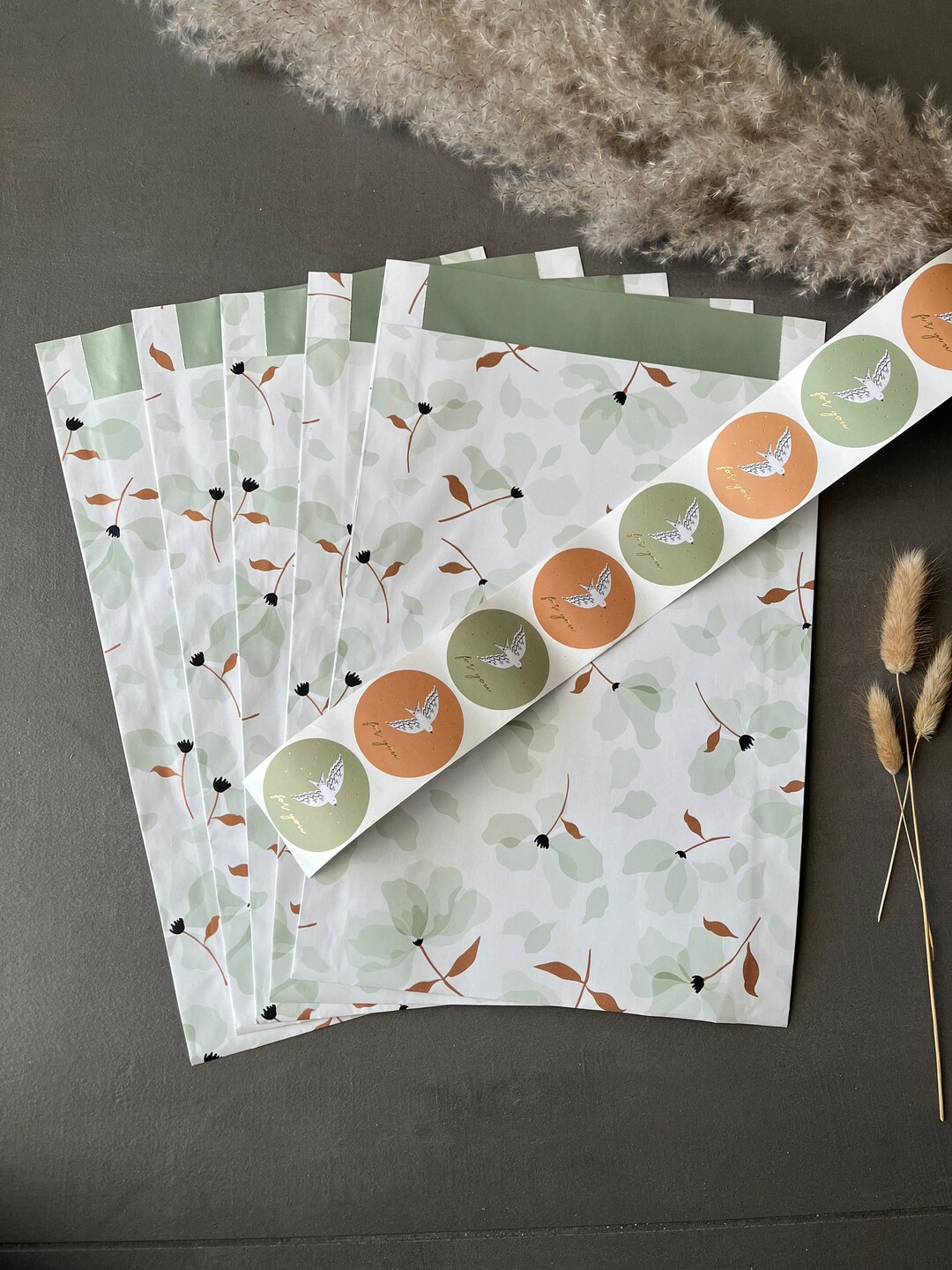 SET XL Sticker Gift Bag flowers Green Etsy