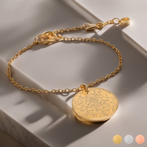 Bracciale personalizzato con mappa stellare, mappa stellare incisa personalizzata per data, regalo di gioielli, regalo personalizzato per donne, regalo di compleanno, regalo di anniversario