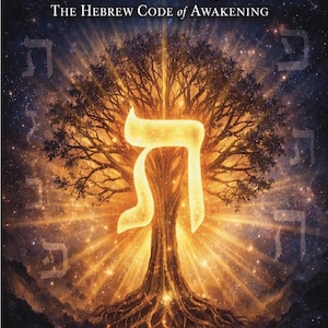 Puede incluir: Portada del libro con el título "When the Word Becomes Light" y el subtítulo "The Hebrew Code of Awakening". La imagen presenta un árbol brillante con una letra hebrea en el centro, sobre un fondo de cielo estrellado. El libro es un oráculo de letras hebreas sagradas.