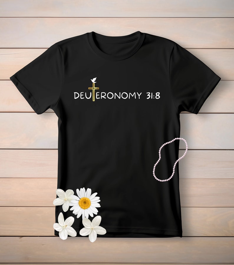 Deuteronomy 318 Tee, Footprints in the Sand Short Sleeve Tee, Bible Quote Tee, Christian Tee