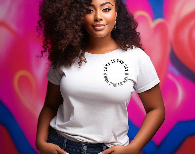 Featured listing image: Love Is The Key Short Sleeve Comfort Colors Crew Tee, Love-Crown Message Tee, Circle Logo Shirt, Motivation Statement Tee, Skeleton Tee