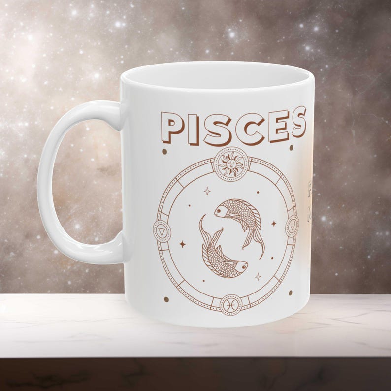 11oz & 15oz White Pisces Zodiac Birthday Ceramic BPA Lead Free Mug