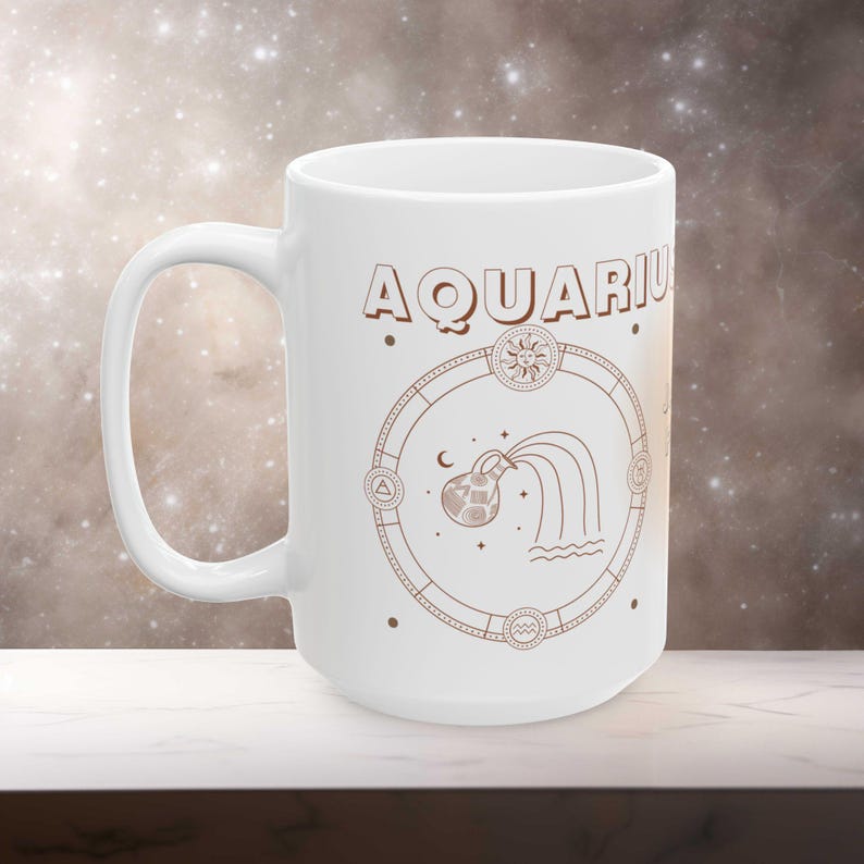 11oz & 15oz White Aquarius Zodiac Birthday Ceramic BPA Lead Free Mug