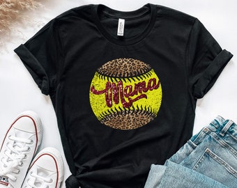Softball Mama Shirt, T Shirt for Softball Mom, Gift for Mom, Mothers Day Gift, Softball Tee, Softball Mama Game Day Tee, Leopard