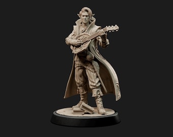 Half Elf, Male, Bard, Rogue, Leather, Vest Coat, Sabre, Guitar, Belt Pouch, Mandolin, Striped Pants- 25/28/32/75mm Fantasy Miniature