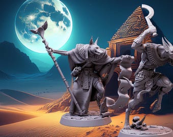 Werejackal, Werewolf, Monster, Egyptian, Warrior, Priest, Mage, Fighter, Staff, Sword, Shield, Snarling 25/28/32/40/75mm Figure