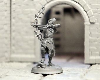Człowiek, Mężczyzna, Strażnik, Łucznik, Łuk magiczny, Maska na twarz, Napierśnik, Kołczan, Celowanie stopą - 25/32/75 mm Fantasy Miniatura