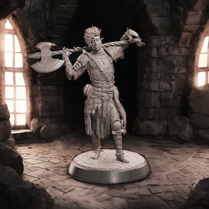 Human, Melanated, Female, Fighter, Warrior in Breast Plate, Pauldrons, Chain Shirt, Bracers, 2H Iron Axe - 25/28/32/75mm Fantasy Miniature