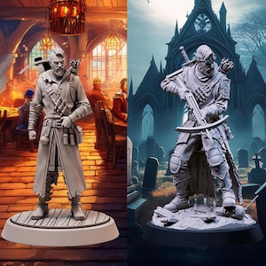 Human, Male, Ranger/Rogue in Leather and Cloak, Mohawk, Crossbow on back - 25/28/32/75mm Fantasy Miniature
