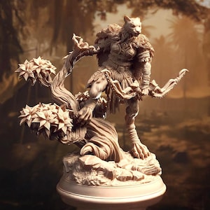 Tabaxi, Catfolk, Werecheetah, Female, Barbarian, Ranger, Warrior, Archer, Plate, Fur, Bow, Leather - 25/28/32/40/75mm Fantasy Miniature