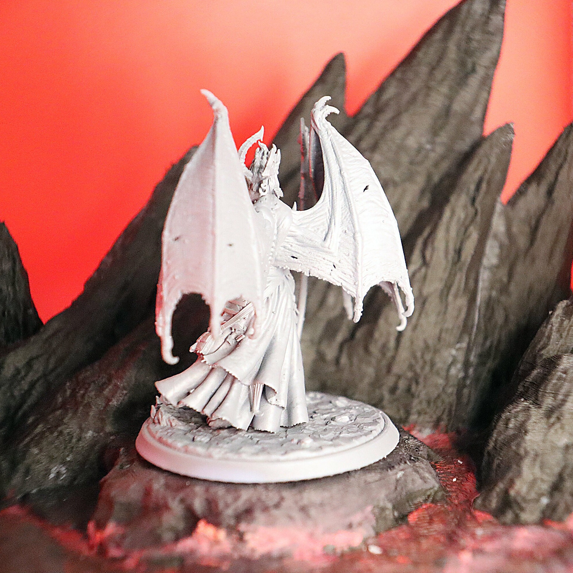 Devil, Fiend, Winged, Horned Helm, Beckoning, Crescent Moon, Staff ...