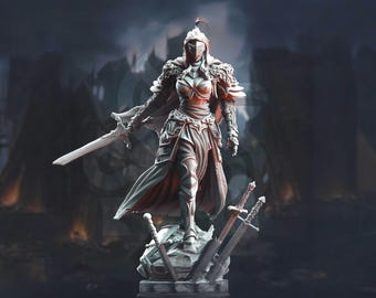 Knight, Female, Human, Masked, Paladin, Dark, Great Sword, Helm, Facemask, Cloak, Book, Armored - 25/28/32/40/75mm Fantasy Miniature