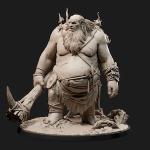 Hill Giant, Large, Club, Spike, Beard, Bare Chested 25, 32, & 75mm Fantasy Miniature Figure