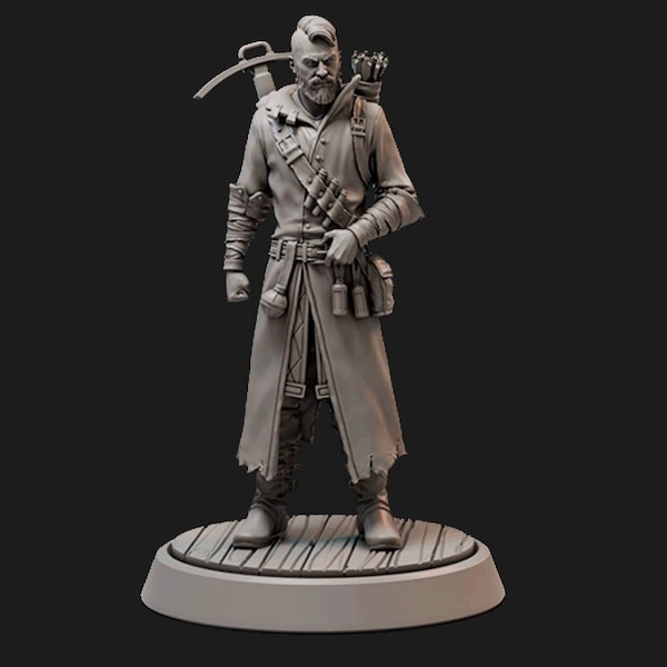 Human, Male, Ranger/Rogue in Leather and Cloak, Mohawk, Crossbow on back - 25/28/32/75mm Fantasy Miniature